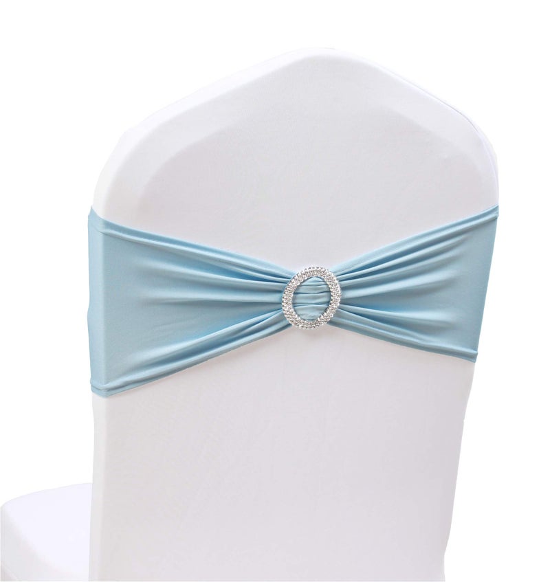 SheYang 50PCS Spandex Chair Sashes Bows Elastic Chair Bands with Buckle Slider Sashes Bows for Wedding Decorations (50PCS, Light Blue) - Image 1